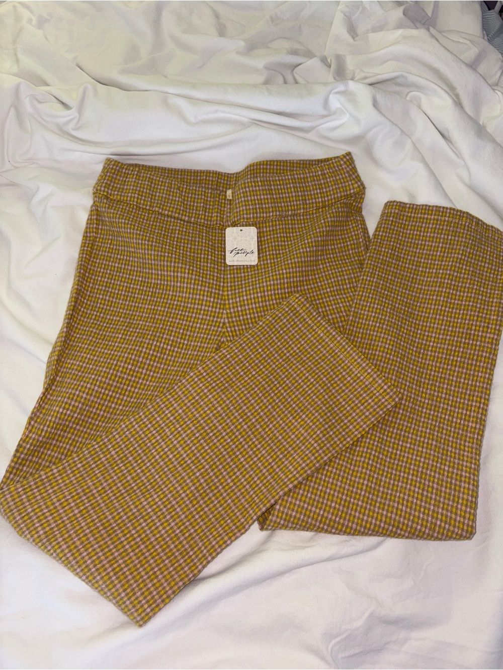 Free People Yellow gingham Plaid Chinos